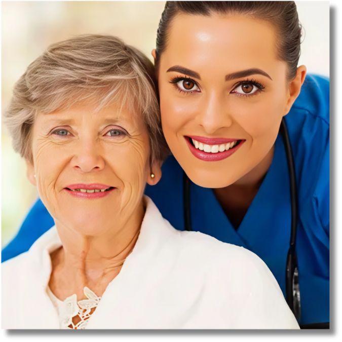 A licensed physician and her patient smiling together.